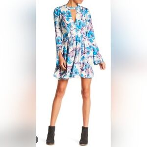 Free People Women’s Tegan Pleated Mini Dress Blue Purple Flowers 4